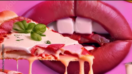 Wallpaper Mural Animation of female lips eating pizza ,generative ai Torontodigital.ca