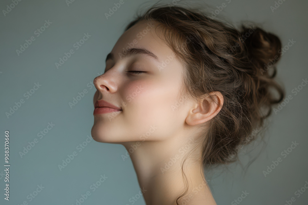 A close up of a girl's face with her eyes closed A close up of a girl's face with her eyes closed