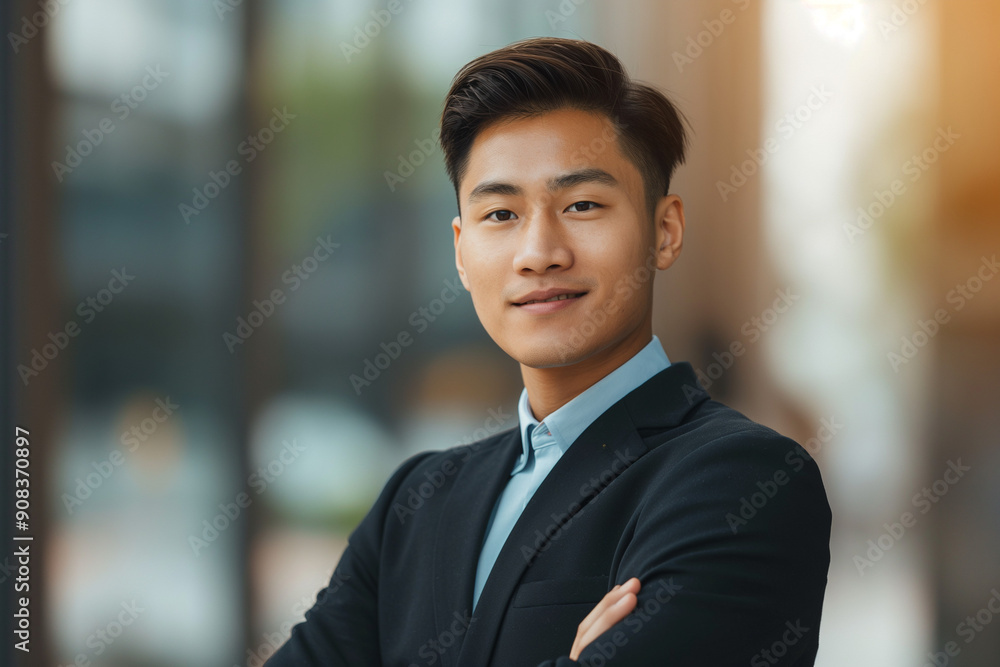happy young and handsome asian business man in a suit smiling happy young and handsome asian business man in a suit smiling