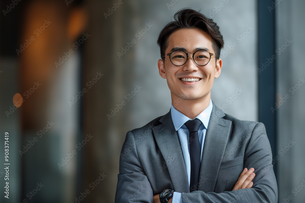 happy young and handsome asian business man in a suit smiling happy young and handsome asian business man in a suit smiling