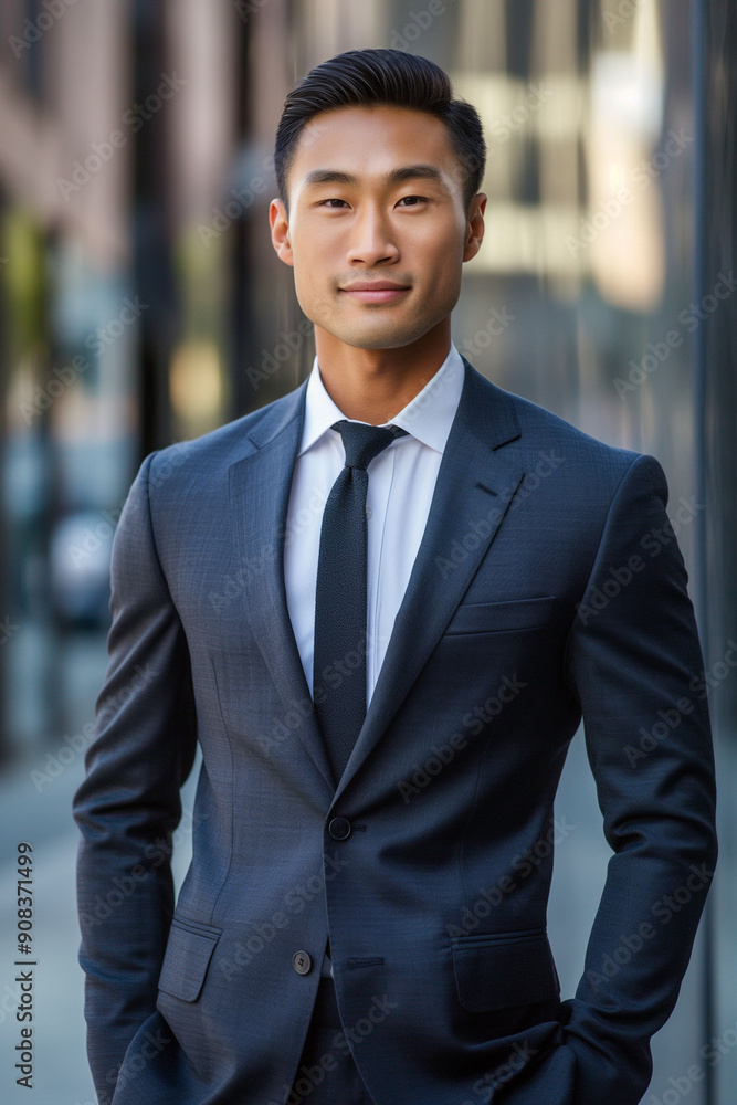 happy young and handsome asian business man in a suit smiling happy young and handsome asian business man in a suit smiling