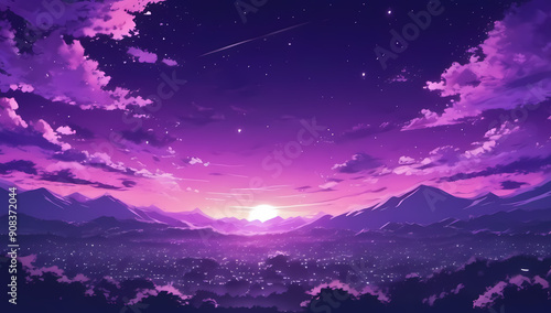 purple anime fantasy night sky moon stars space wallpaper background room for copy