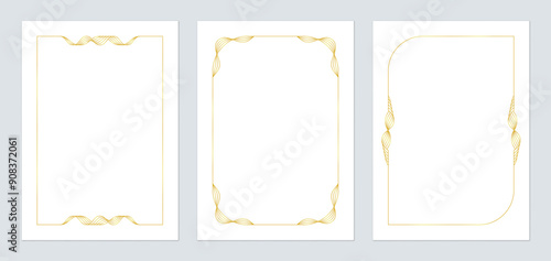 Set of minimalist golden rectangle line art frames and borders