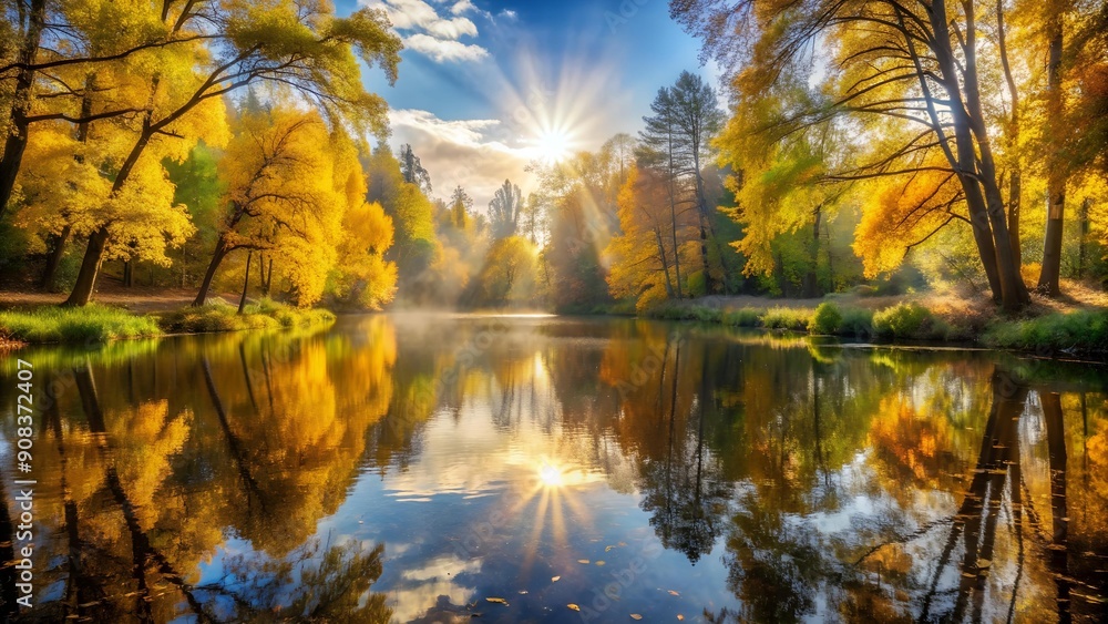 Golden Reflections in a Still Pond AI generated Golden Reflections in a Still Pond AI generated