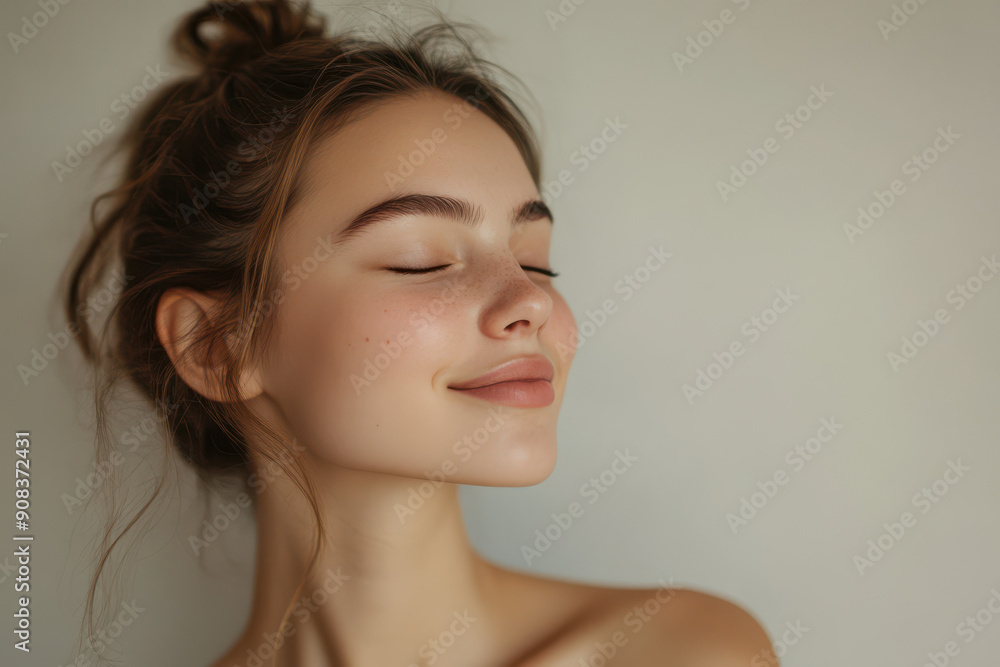 A close up of a girl's face with her eyes closed A close up of a girl's face with her eyes closed