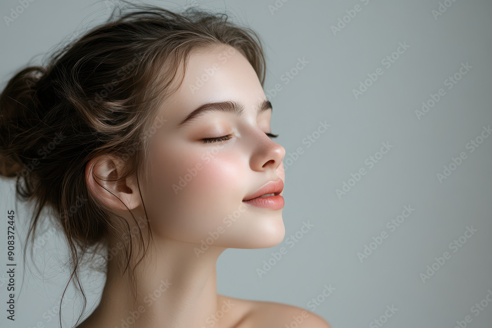 A close up of a girl's face with her eyes closed A close up of a girl's face with her eyes closed