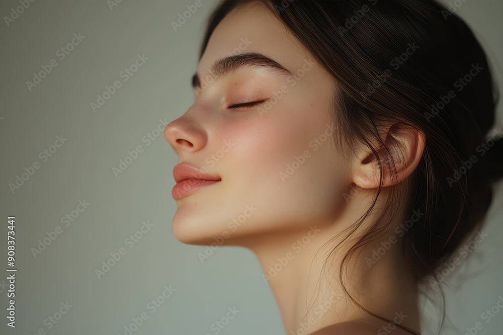 A close up of a girl's face with her eyes closed A close up of a girl's face with her eyes closed