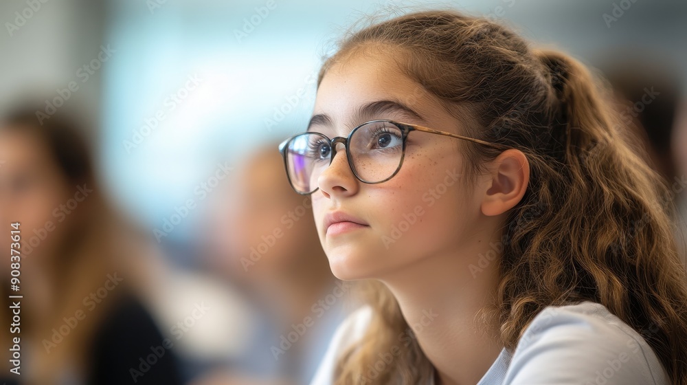 Young student in profile view engaged in economics class, learning financial concepts in school activity Young student in profile view engaged in economics class, learning financial concepts in school activity