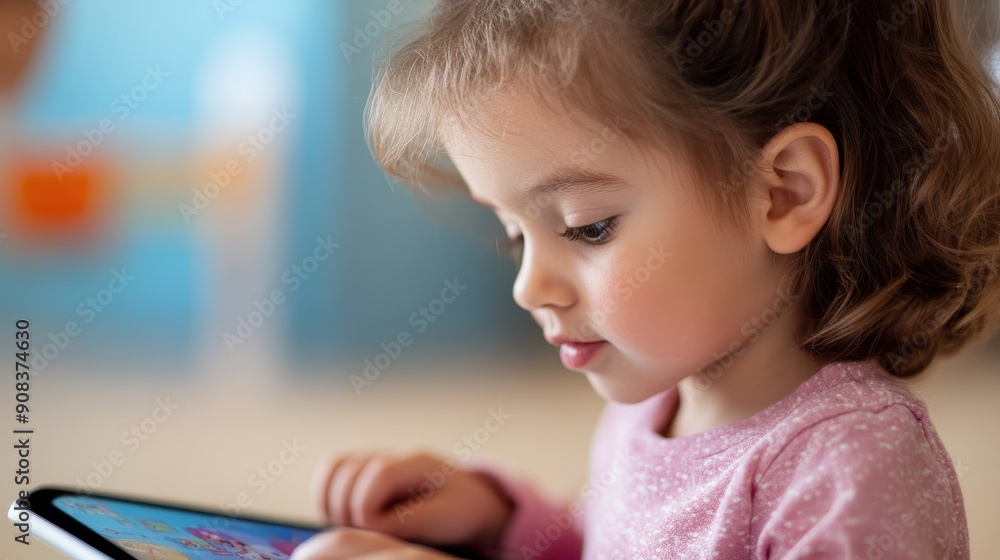 Engaged Kindergarten Student Playing Educational Games on Tablet for Gamified Learning Engaged Kindergarten Student Playing Educational Games on Tablet for Gamified Learning