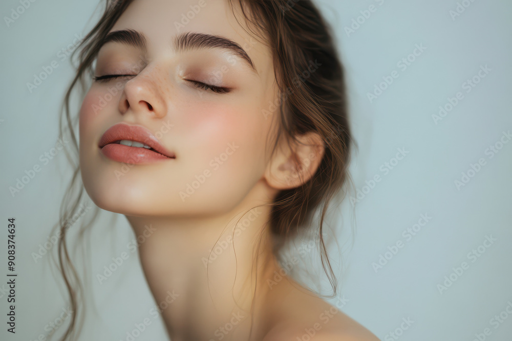 A close up of a girl's face with her eyes closed A close up of a girl's face with her eyes closed