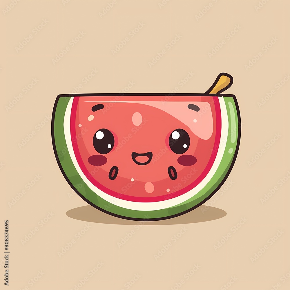 Cute cartoon watermelon slice with a happy expression and rosy cheeks. Cute cartoon watermelon slice with a happy expression and rosy cheeks.