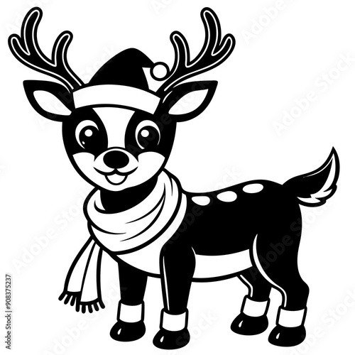 christmas reindeer with red nose, reindeer vector illustration, animal vector art, reindeer silhouette, pet vector icon, eps, Deer cartoon