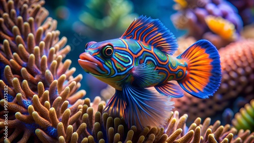 Mandarin Fish in the Sea Fan: A Colorful Embrace Generative AI