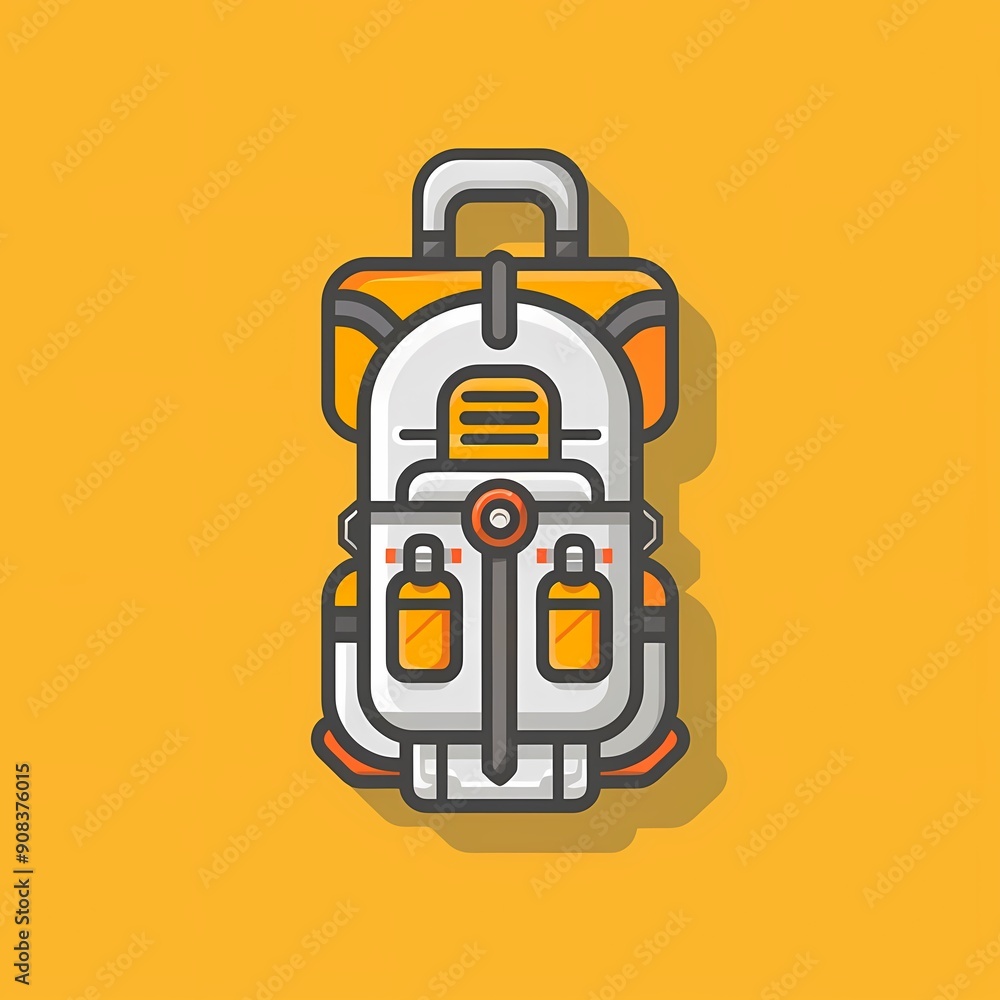 Fototapeta premium Stylish white and orange backpack icon on a vibrant yellow background.