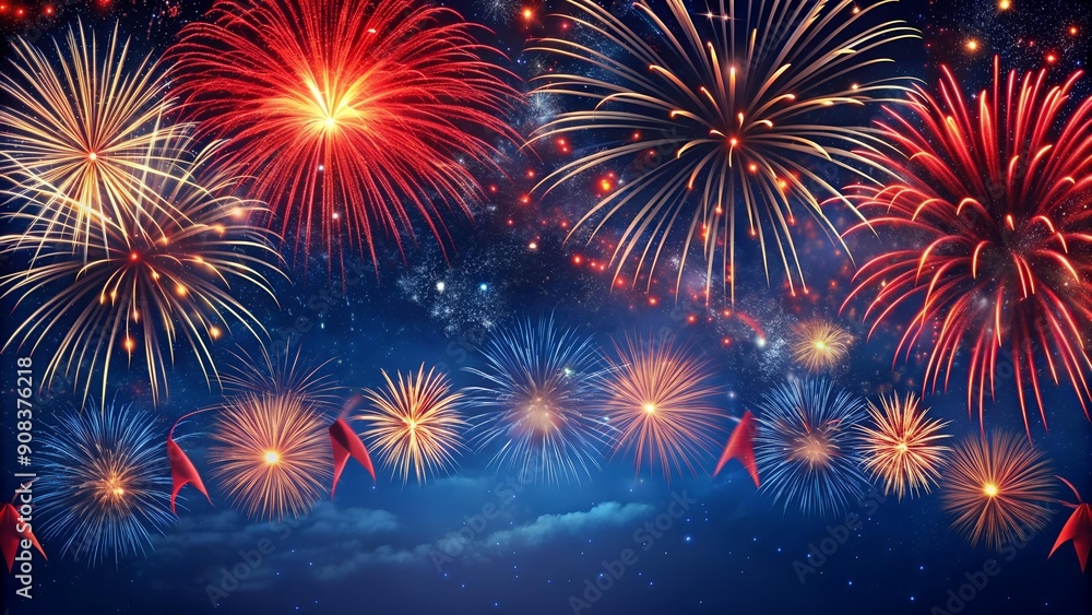 Red Fireworks Burst Against a Night Sky Banner AI Generated Red Fireworks Burst Against a Night Sky Banner AI Generated