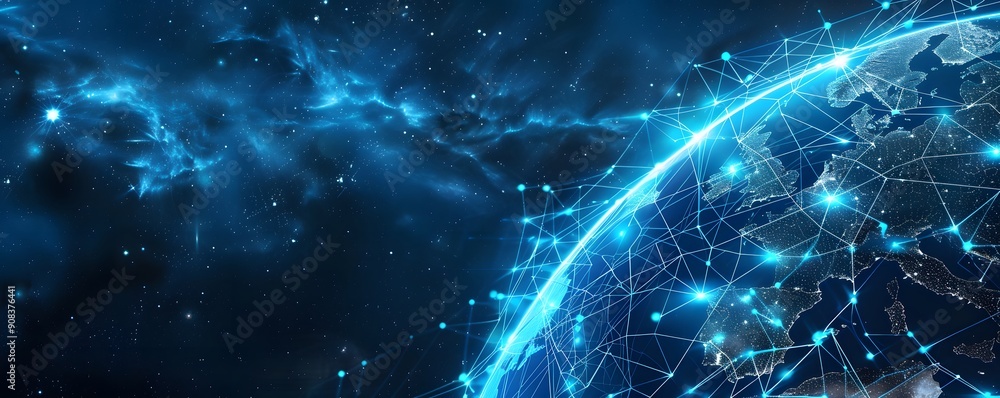 planet with connecting dot and line technology planet with connecting dot and line technology