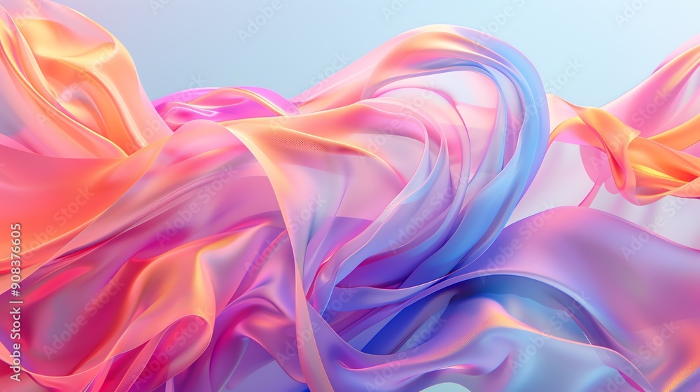An abstract, 3D render of flowing fabric with a gradient of orange, pink, and purple. An abstract, 3D render of flowing fabric with a gradient of orange, pink, and purple.