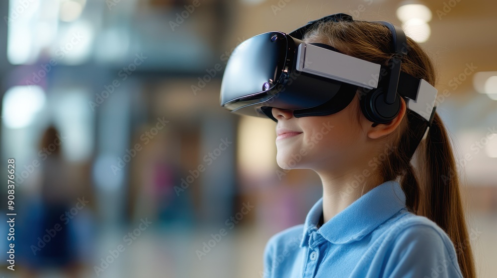 Engaged Middle School Student Exploring Virtual Reality Lessons with VR Headset Engaged Middle School Student Exploring Virtual Reality Lessons with VR Headset