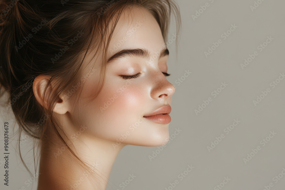 A close up of a girl's face with her eyes closed A close up of a girl's face with her eyes closed