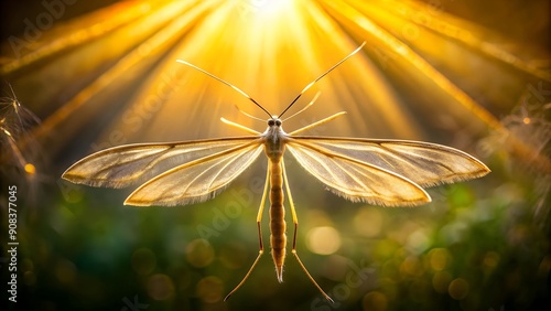 A Tapestry of Light and Shadow: A Plume Moth's Silhouette Against a Glowing Background  AI Generated photo