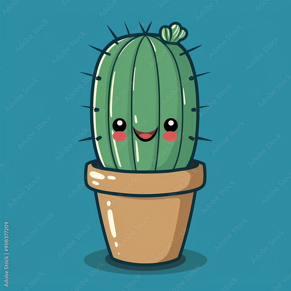 Cute cartoon cactus in a pot with a cheerful expression. Cute cartoon cactus in a pot with a cheerful expression.