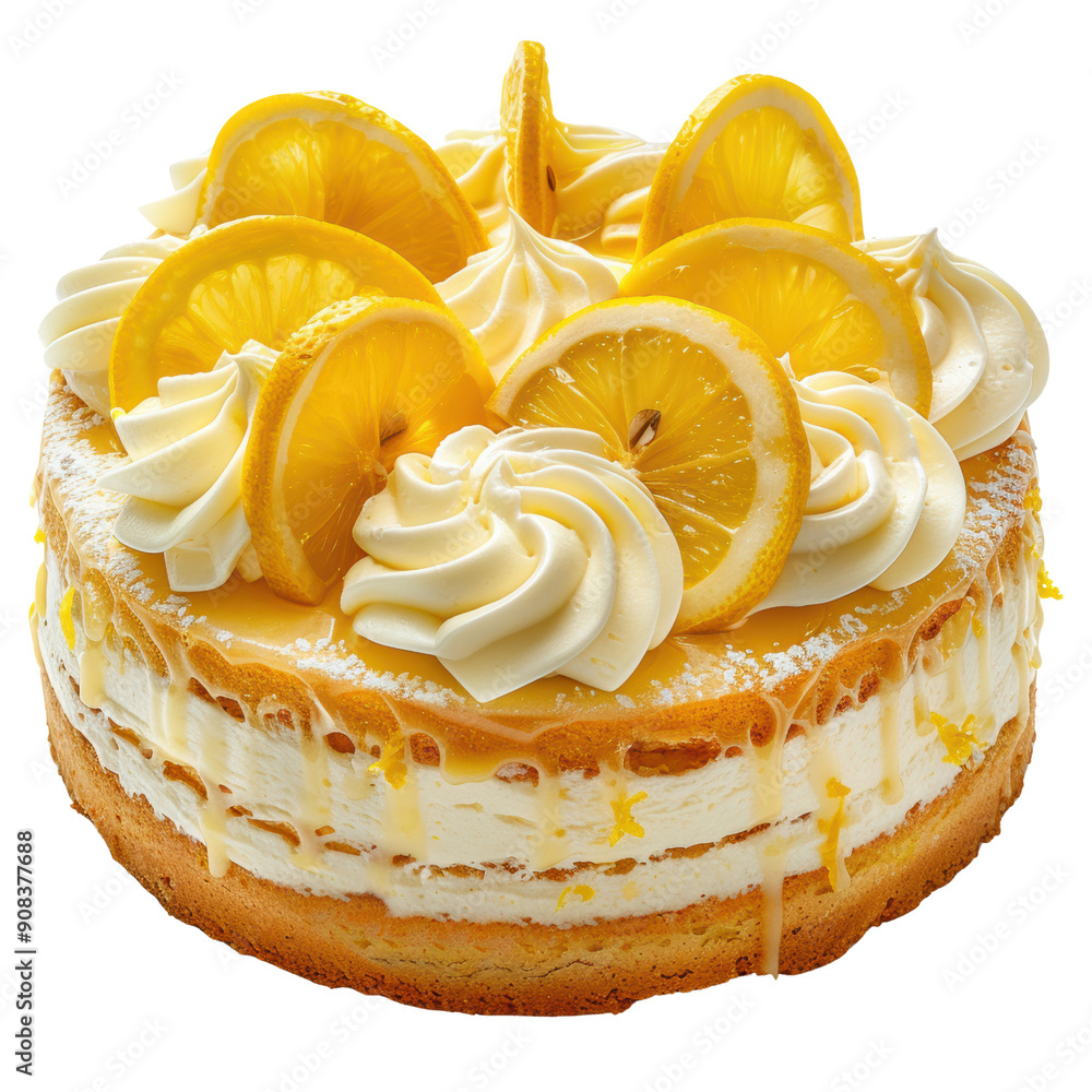 Zesty and Creamy Lemon Cake Topped with Whipped Cream and Lemon Slices Zesty and Creamy Lemon Cake Topped with Whipped Cream and Lemon Slices