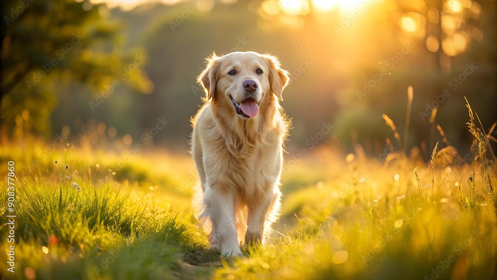 A Majestic Golden Retriever Strolling Through a Sun-Drenched Meadow AI Generated A Majestic Golden Retriever Strolling Through a Sun-Drenched Meadow AI Generated
