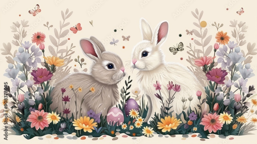 Easter clip art images, pastel-colored Easter bunnies and eggs, spring flower vector illustrations on beige background in pastel-colored styles, paper-cuts, graphic design elements. Elegant, pastel sh Easter clip art images, pastel-colored Easter bunnies and eggs, spring flower vector illustrations on beige background in pastel-colored styles, paper-cuts, graphic design elements. Elegant, pastel sh