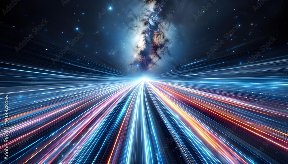 Obraz premium Speed Of Light Journey Through The Milky Way's Starry Galaxy, Generative AI