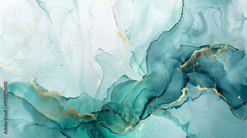 Wallpaper Mural Abstract Teal Alcohol Ink Painting with Golden Cracks, a Vibrant Splash of Color-Gel Art Emanating Elegance and Raw Aesthetics. Torontodigital.ca