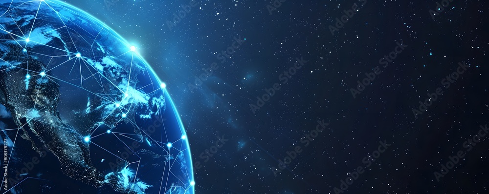 Obraz premium planet with connecting dot and line technology