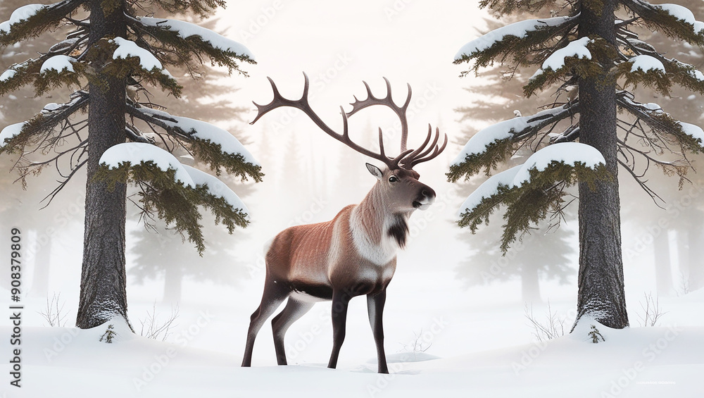 Obraz premium Magnificent Caribou in Natural Landscape, High Resolution 8K Wallpaper