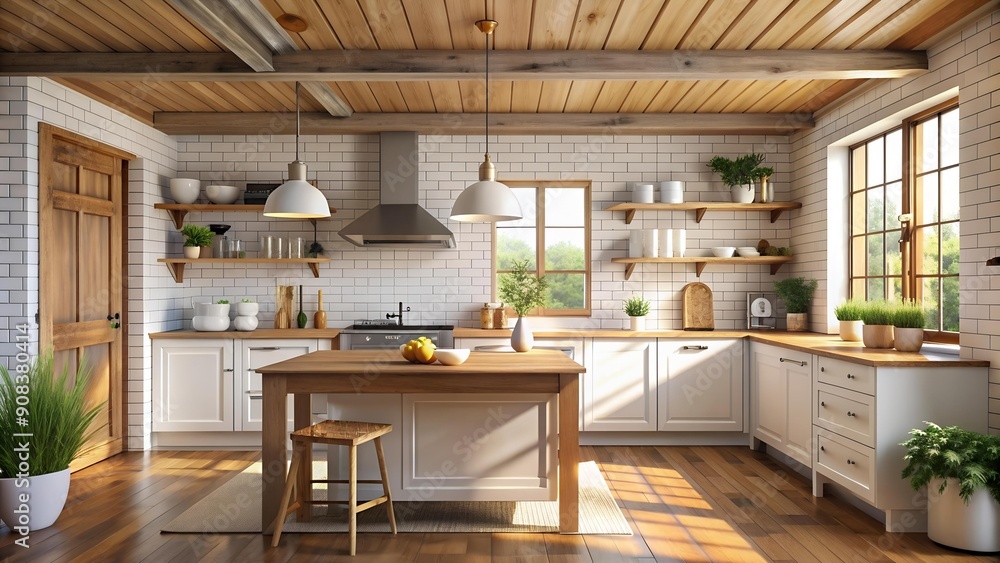 Rustic Farmhouse Charm: A Mockup Poster Frame in a Warm and Inviting Kitchen AI Generated Rustic Farmhouse Charm: A Mockup Poster Frame in a Warm and Inviting Kitchen AI Generated
