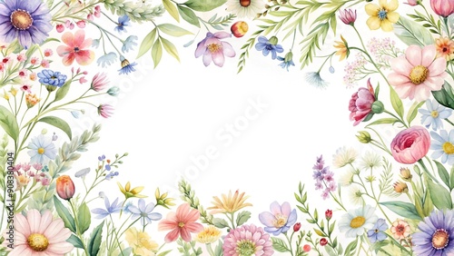 Fototapeta Naklejka Na Ścianę i Meble -  Watercolor Wildflower Frame: A Touch of Rustic Elegance  AI Generated