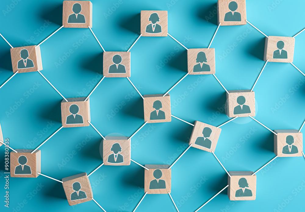 Network of interconnected people represented by squares and circles Network of interconnected people represented by squares and circles