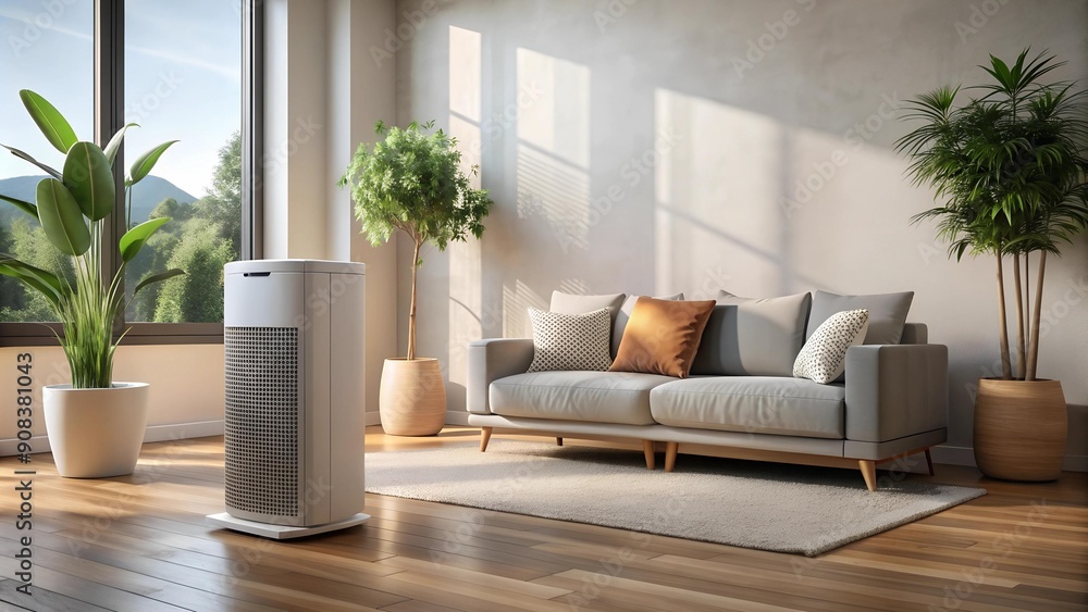 The Serene Glow of Home: An Air Purifier's Gentle Hum Amidst Cozy Decor Generative AI The Serene Glow of Home: An Air Purifier's Gentle Hum Amidst Cozy Decor Generative AI