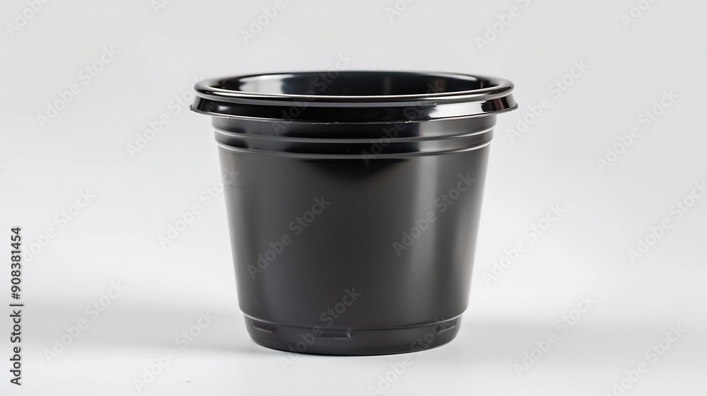 Black plastic disposable sauce cup isolated on white : Generative AI Black plastic disposable sauce cup isolated on white : Generative AI