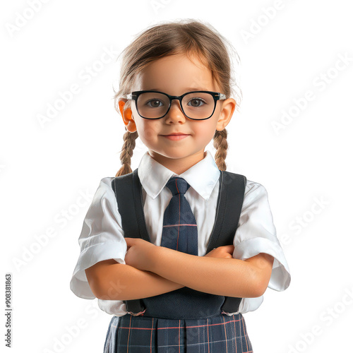 Child In School Uniform Wearing Glasses On Transparent Png Background For Back-To-School Advertisements . Generative ai