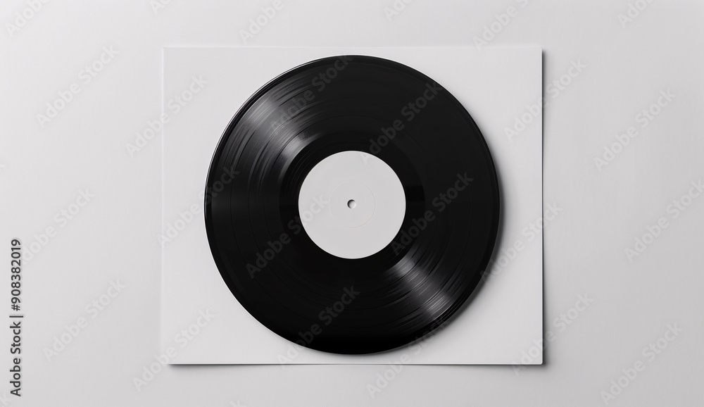 Vinyl record and album cover on minimalist white background, flat lay Vinyl record and album cover on minimalist white background, flat lay