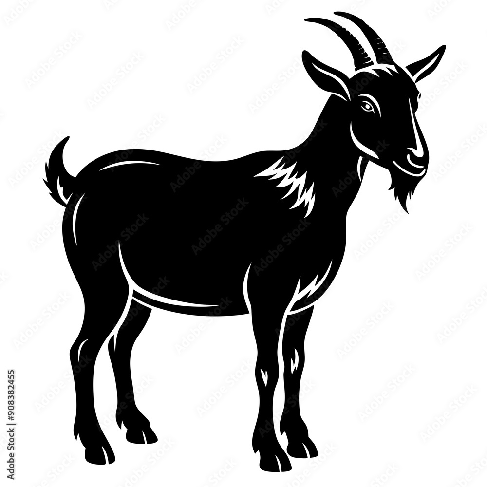 Obraz premium goat isolated on white, goat vector illustration, animal vector art, goat silhouette, pet vector icon, eps, goat cartoon