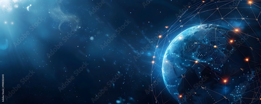 planet with connecting dot and line technology planet with connecting dot and line technology