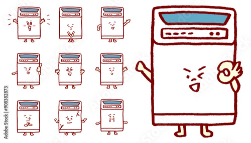 ゆるい線描かれたかわいい洗濯機