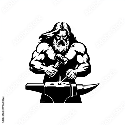 illustration of a blacksmith making knife