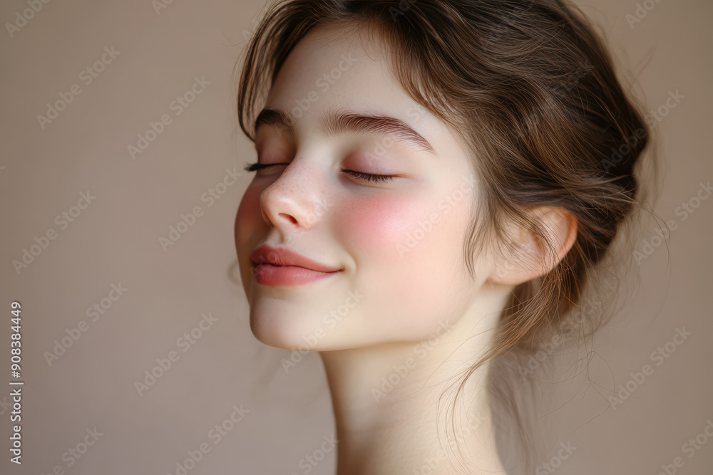A close up of a girl's face with her eyes closed A close up of a girl's face with her eyes closed