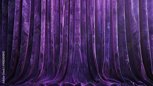 Purple velvet curtains with a subtle pattern. photo