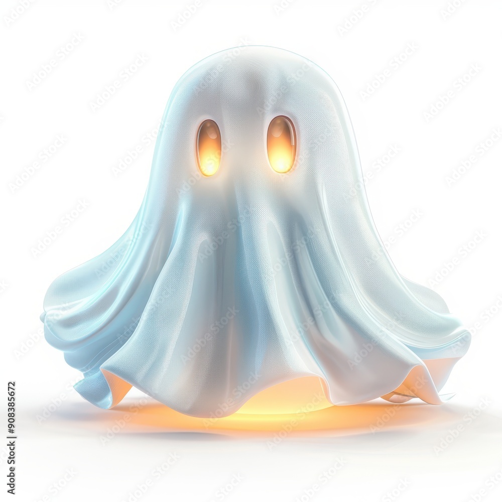 A cute cartoon ghost with glowing eyes, perfect for Halloween or spooky themes, capturing a whimsical and playful spirit, isolated on white background A cute cartoon ghost with glowing eyes, perfect for Halloween or spooky themes, capturing a whimsical and playful spirit, isolated on white background