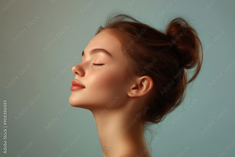 A close up of a girl's face with her eyes closed A close up of a girl's face with her eyes closed