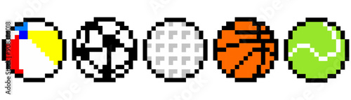 set of pixel balls, beach volley, soccer, golf, basketball, tennis, ball, Sport balls