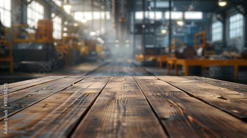 Wallpaper Mural The empty wooden table top with blur background of factory Exuberant image : Generative AI Torontodigital.ca