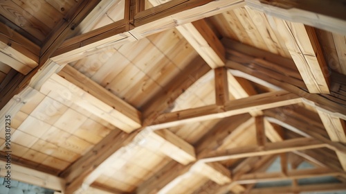 New wooden truss structure called palladian truss with beams and wooden roof : Generative AI